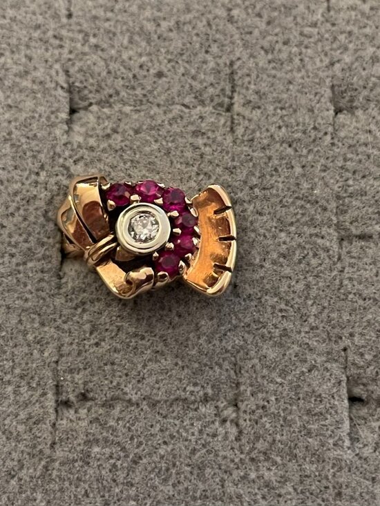 Vintage Jewelry - Vintage 14k Gold Ring Rose Gold 1920s - 1940s Art Deco Sz 4.5 RARE 5 grams